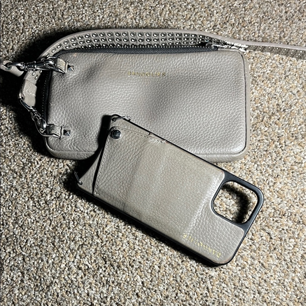 Bandolier Taupe Leather Phone Case and Pouch